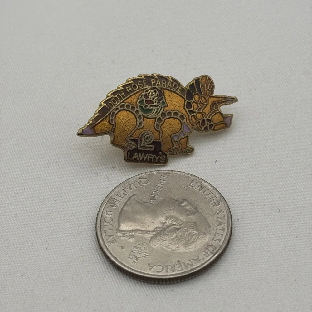 100th Rose Parade Lawry's Seasonings Sponsor Triceratops Dinosaur Lapel Hat Pin